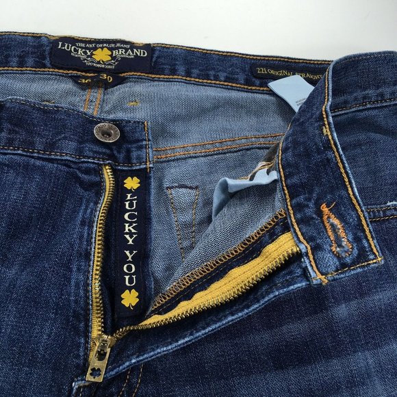 Lucky Brand Mens 221 Original Straight Blue Jeans 36x30 Denim Cuff Wear - Picture 11 of 12